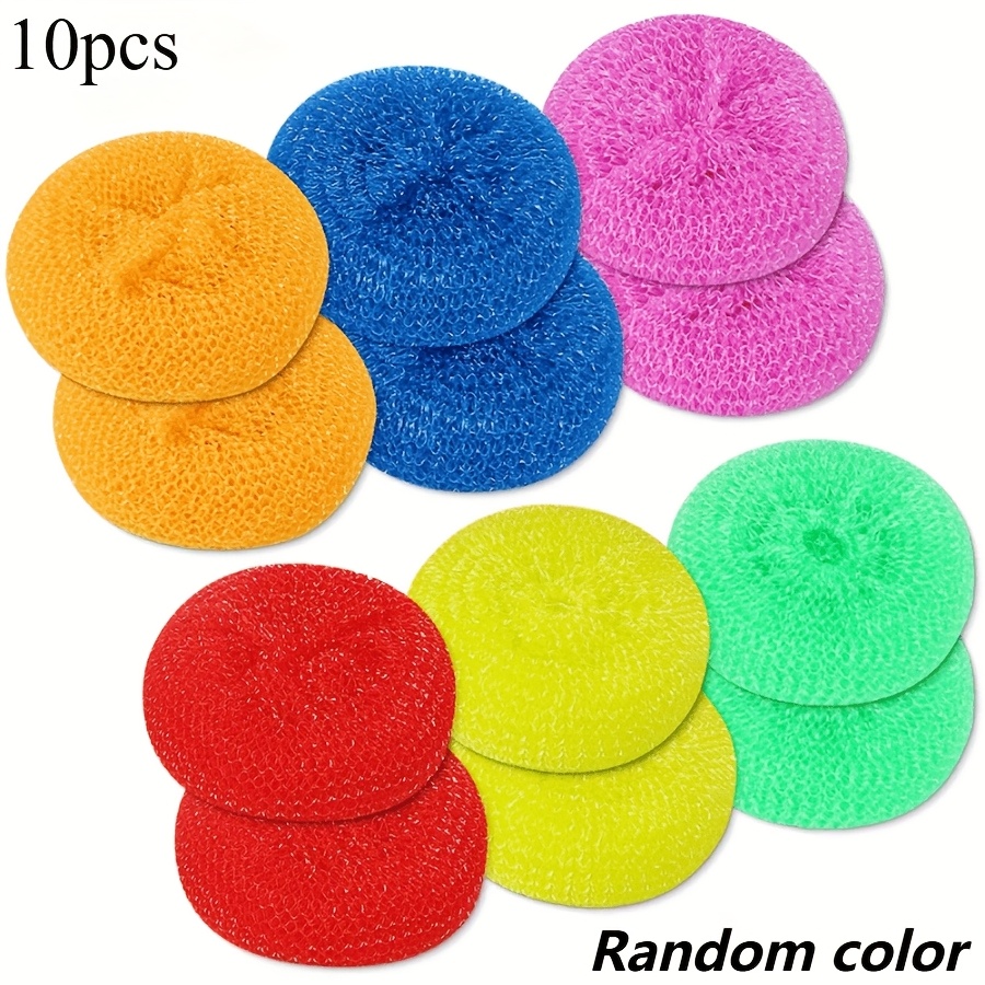 Image of 10pcs Random Color Dishwashing Brushes, Nylon Dishwashing Mats, Round Plastic Dishwashing Brushes Of Colors, Mesh Dishwashing Mats, Non-scratch Cleaning Supplies