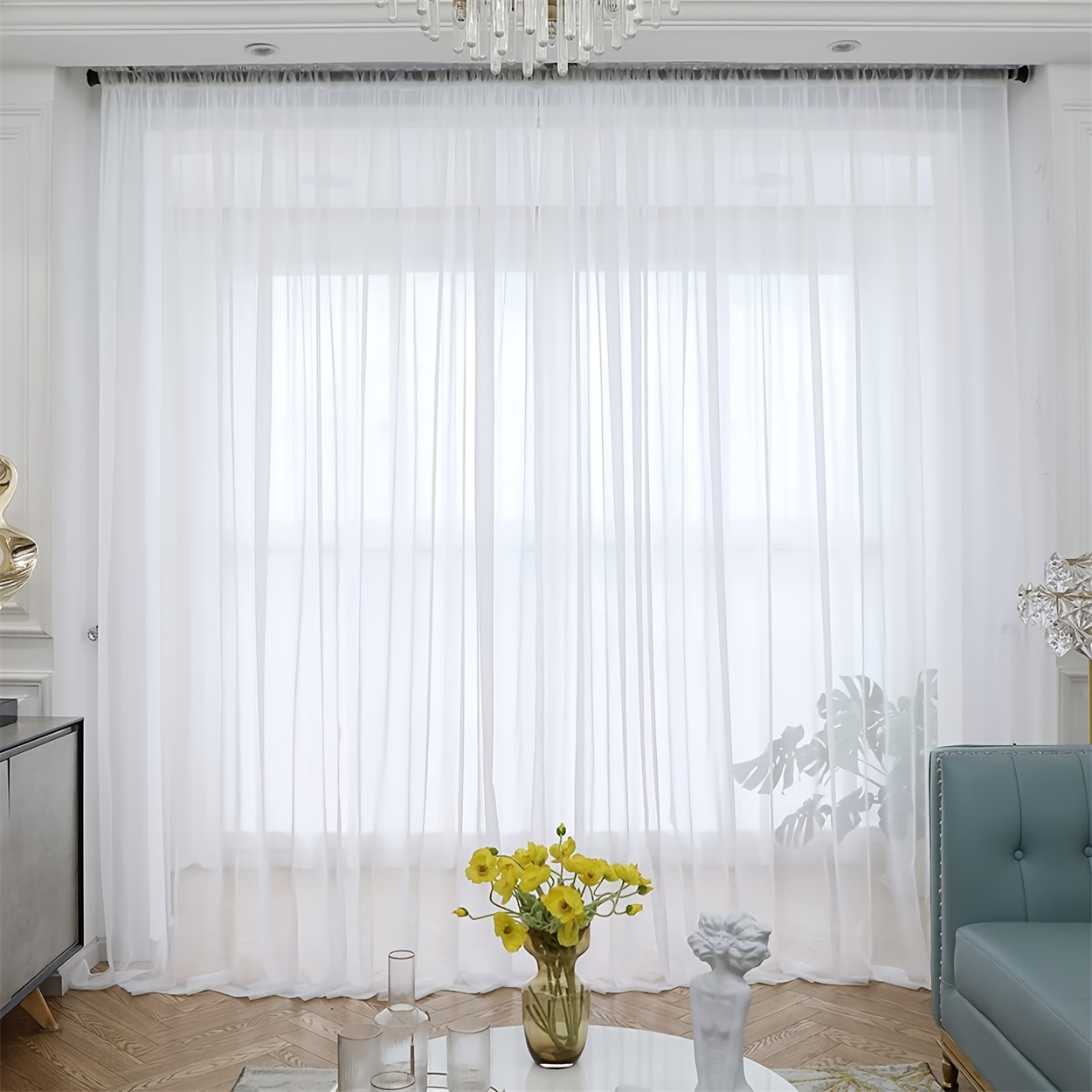 

1pc White Sheer Voile Curtain, Rod Pocket Voile Window Drapes, For Living Room And Bedroom Office Home Decoration