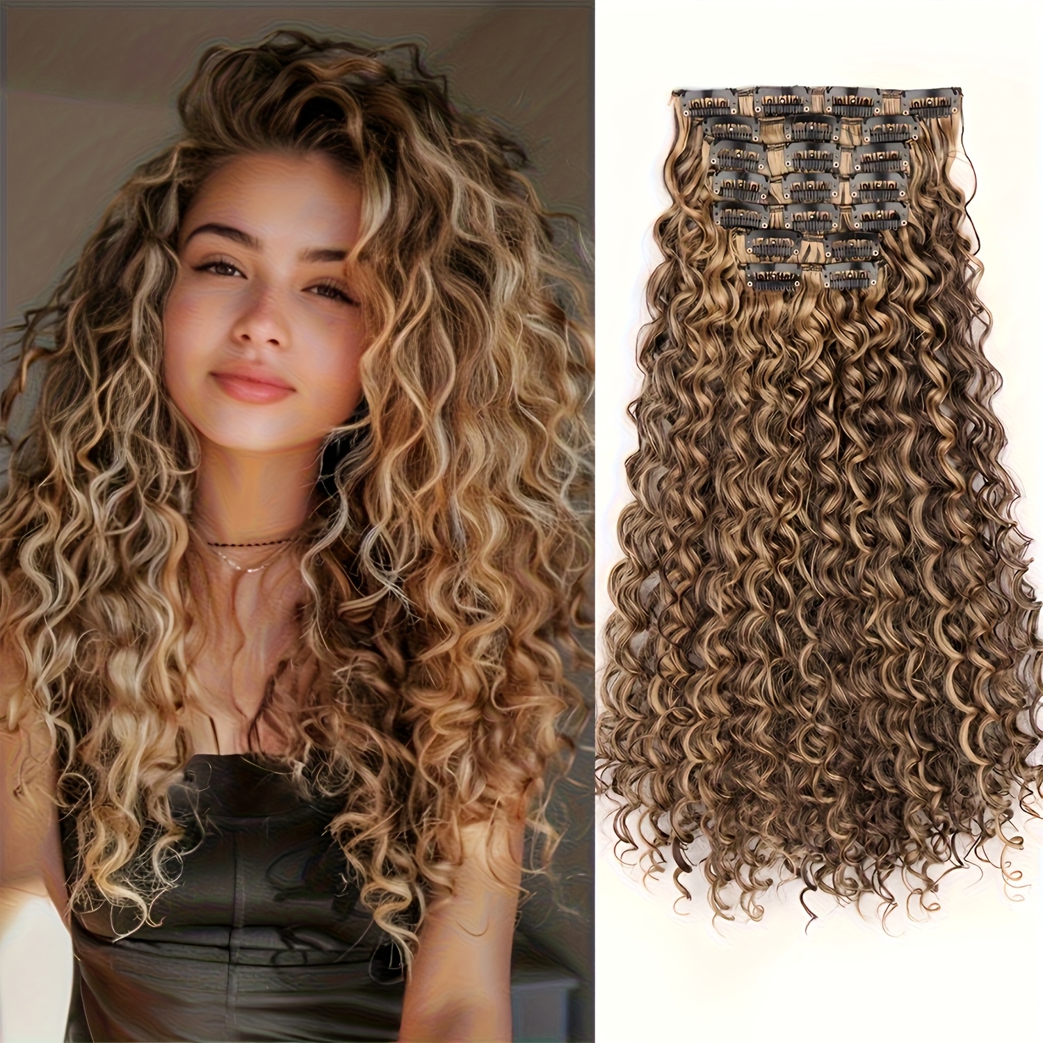 TEMU Extension de perruque à cliplettes bouclées petites pour Halloween, patch synthétique haute résistance à la chaleur, idéal pour un , augmente le