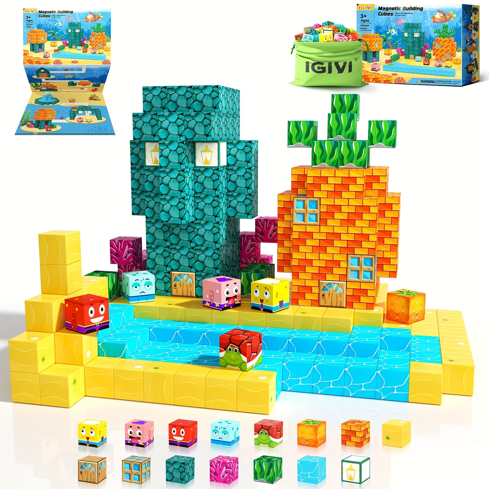 

80pcs Magnetic Blocks - Build Mine Magnet World, Building Blocks For Toddler Kids Toys