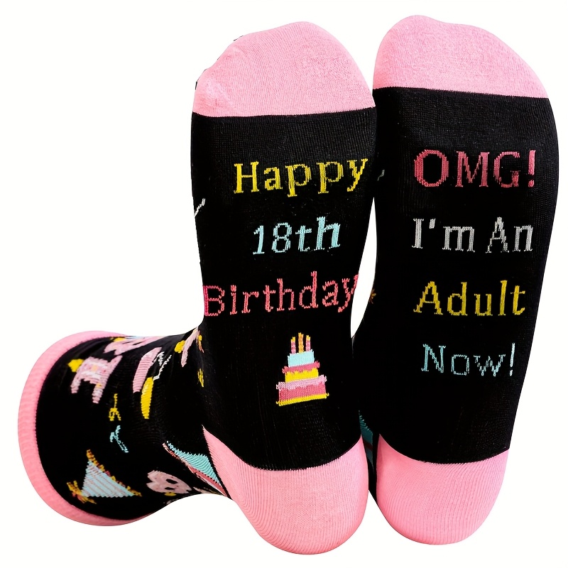 Image of 1 Pair Of Novelty And Fun Middle-tube Socks, 18-year-, 18-year-old Birthday Gift, Birthday Gift Ideas, 18-year-old Birthday Gift For ' Nieces, Fun Socks For 18-year-old, Novelty 18-year-, For Teenager