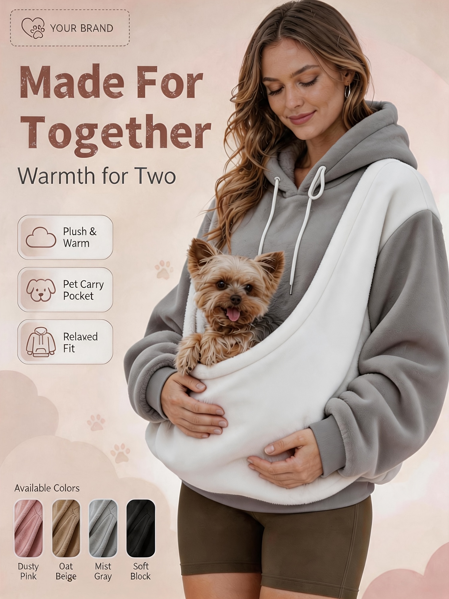Women Hoodie, Oversized Fleece Sweatshirt, Pet Carrying Fluffy Pullover, Warm Fall Winter Long Sleeve Casual Tops