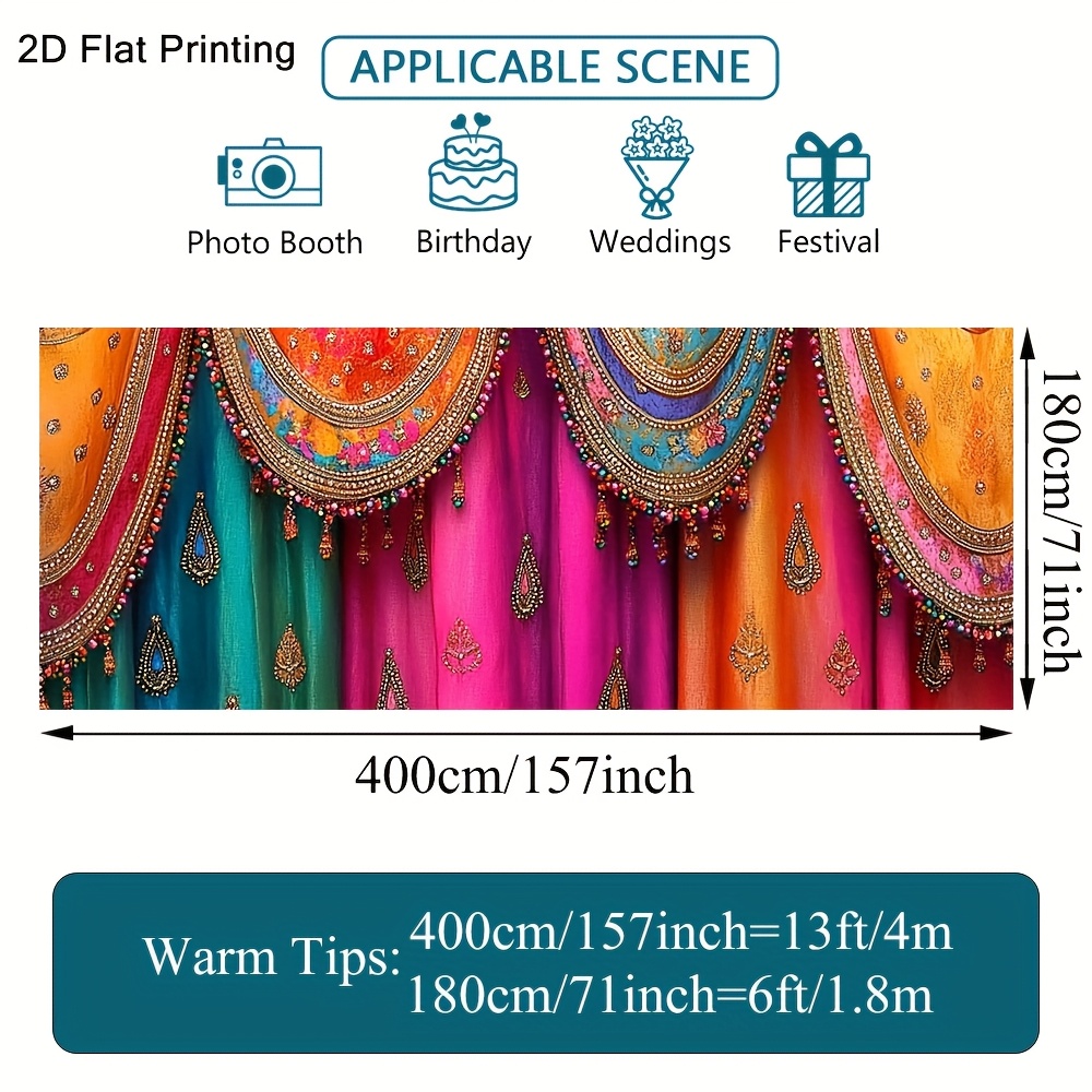TEMU 1pc 2d Flat Printed Indian Mandala Colorful Curtain Design For Outdoor Garage Door Display - Fashionable And Easy To Set Up, Weddings, Parties,