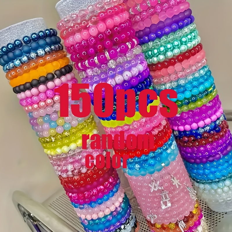 TEMU 150pcs Color Random Bohemian Imitation Jade Bracelet Set Mixed Color Crackle Bead Stretch Bracelets Daily Party Jewelry Valentine's Day