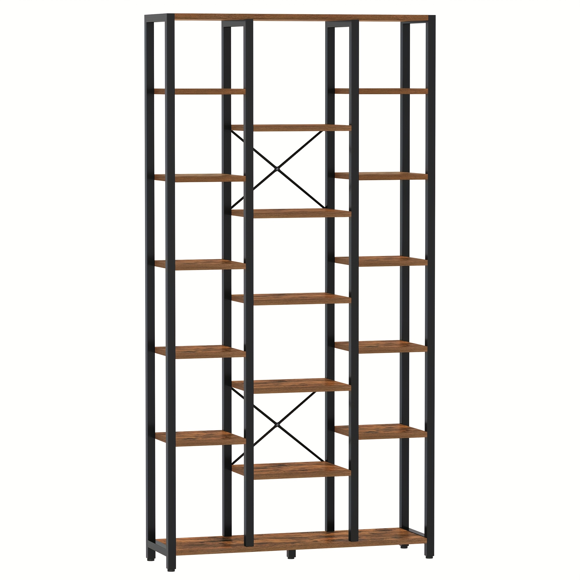 A -black Bookshelf Featuring 7 Tiers And 18 Compartments, With Adjustable Open Shelves, Suitable For The Living Room, Office, Or Bedroom, Measuring 30 X 100 X 200 Cm, Standing Shelf, Standing Shelf