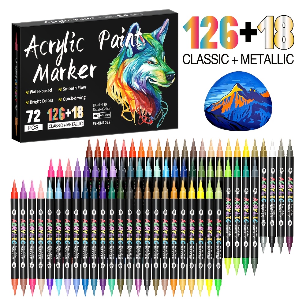   acrylmarker kollektion – doppelseitig, erhältlich in 24/36/72/120 stück – mit 48/72/144/240 leuchtenden farben, geruchsneutral, wasserfest nach der härte –   für  , keramik, holz, leinwand,   – ideal für künstler und hobbybastler