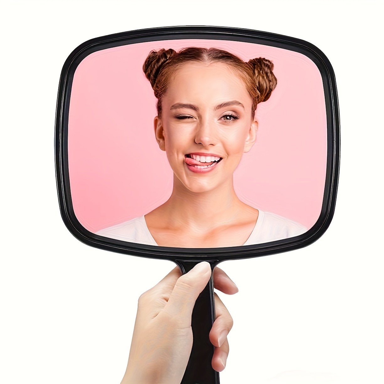 Professional Mirror With Comfortable Handle – Black, Square, Medium Size, High-definition Glass For Hair Styling And Shaving, Portable And Versatile Design