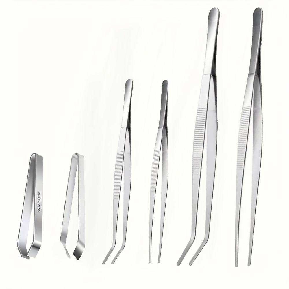 TEMU 6pcs Stainless Steel Kitchen Tongs Set, Cooking Tongs For Electroplating, Seafood, Bbq, And Precision Cooking Tasks, Kitchen Tools And Gadgets