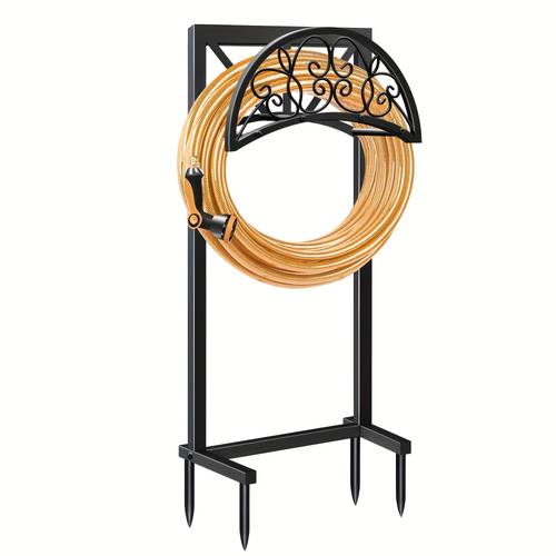 1pc metal garden hose holder outdoor water hose holder with hose to assemble detachable design for convenient storage for outdoor garden patio lawn black