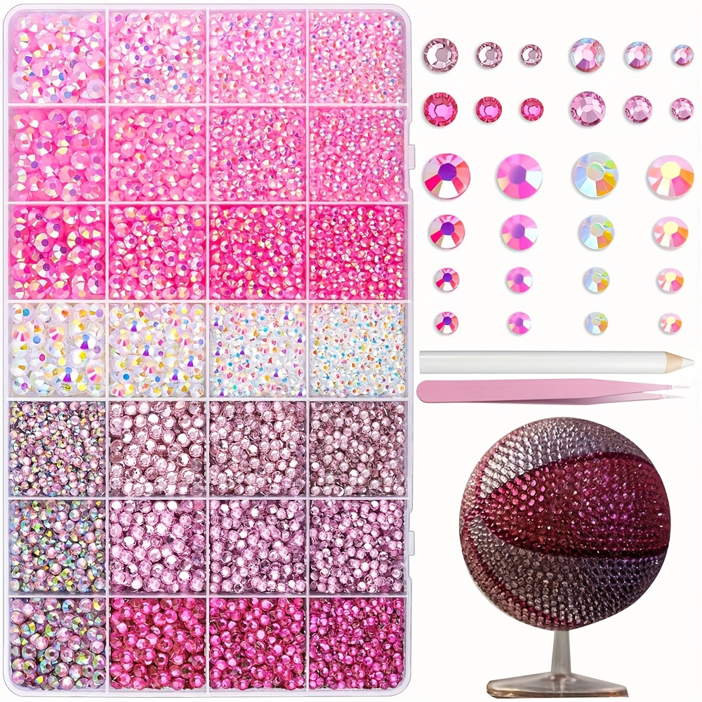 E-shop 28 Arten von Strasssteinen für Bastelarbeiten – Mehrfarbige Blau/Rosa/Lila/Gelb/Grüne Flachsteine mit Aufnahmewerkzeug, Bedazzler-Set für