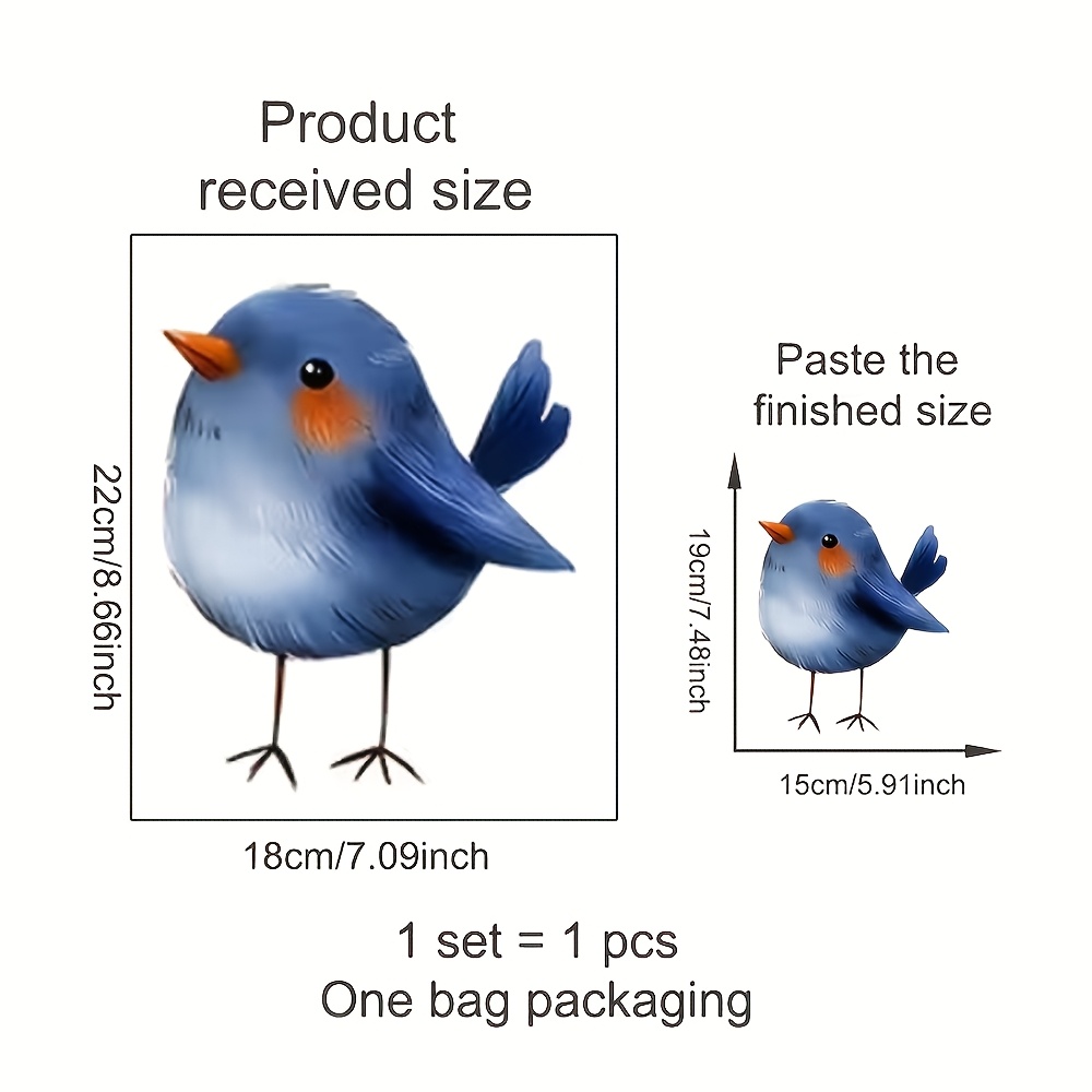 1pc Static Cling Bird Window Film - Static Suitable For Glass Doors &, Pvc Glossy Decal With Cute For Blue Bird, Application & Residue-free Removal, Decoration For Panels