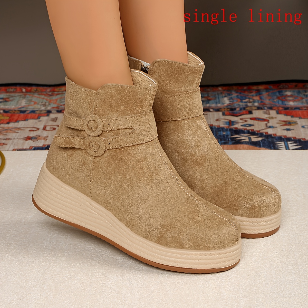 TEMU Buchicken New Autumn/winter Women's Wedge Heel Platform Ankle Boots With Side Zipper, Versatile Short Boots For Height Increase, Casual And,