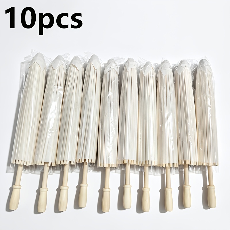 TEMU 10pcs Elegant White Paper Umbrella Set - Suitable For Wedding Decorations, A Perfect Gift For The Bride And Groom, Romantic Japanese And Chinese