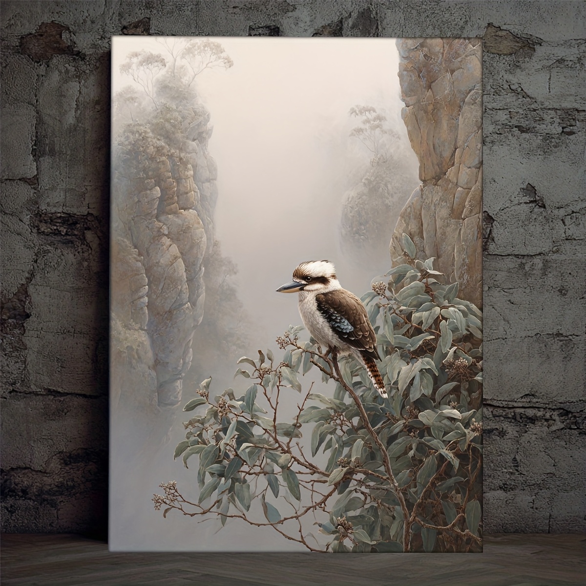 TEMU 2d Flat, 1pc Australian & Eucalyptus Branch Unframed Wall Art - 30.48x40.64cm Square, Pale & , Misty Granite Landscape Canvas Print For /office