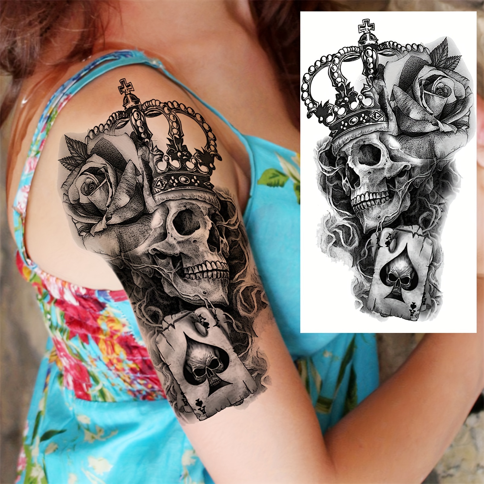 skull rose temporary tattoo stickers durable 3d - Temu Japan