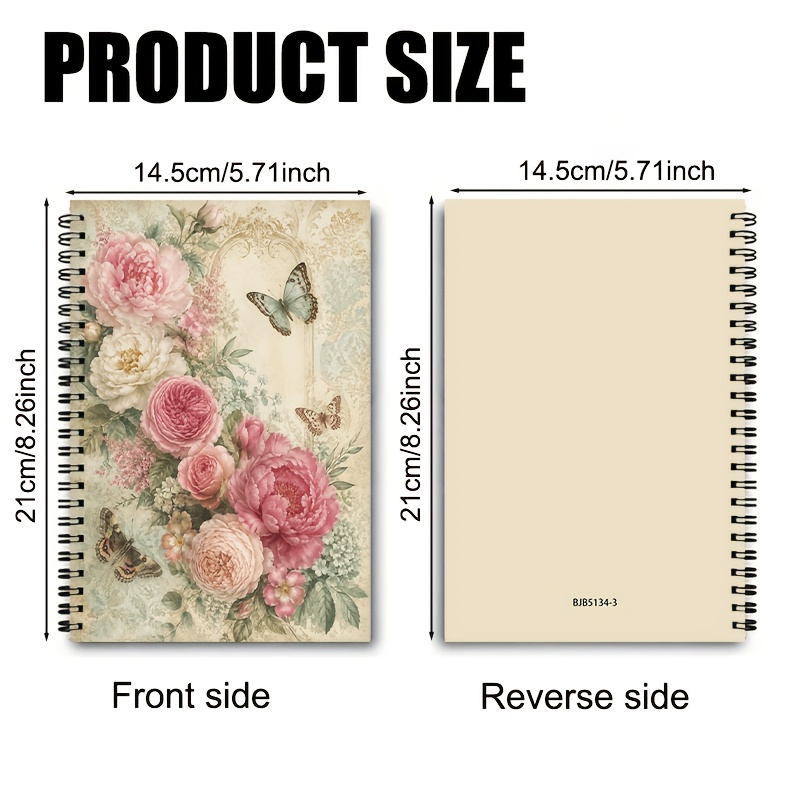 TEMU 1 Vintage European-style Floral And Spiral Notebook, 30 Inner Sheets (60 Pages Total). Portable Size, Perfect As A Gift For Journaling