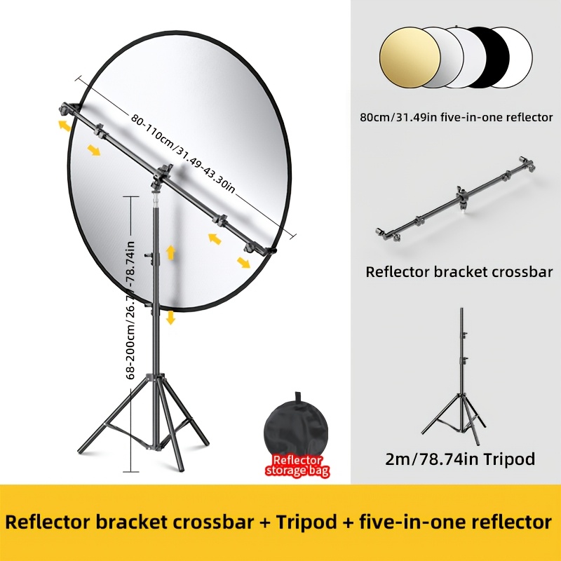 TEMU Photography Reflector Stand, Adjustable Telescopic Rotating , 3 ( Only/ + Tripod/ + Tripod + Reflector), Reflector Support For Fill Light, Live