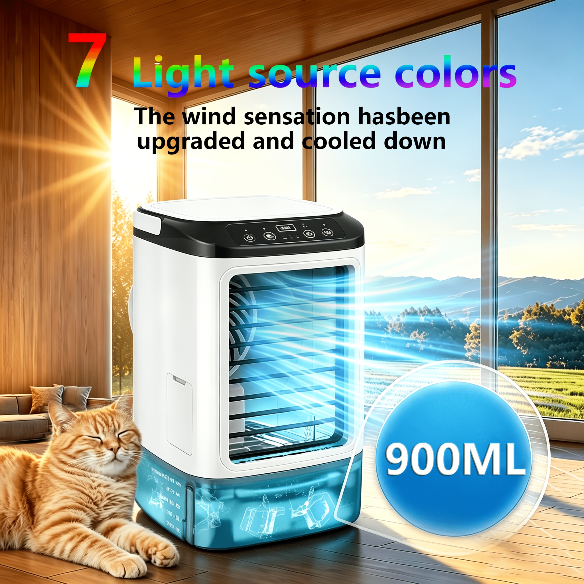 Temu – TEMU 3 Portable Air Conditioning Fans, Large Capacity Air Coolers, With Dual Spray Function, Multi-directional , Color Night Lights, Usb Powered