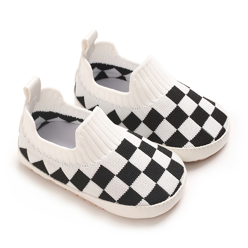 1 Pair Unisex Infant Casual Slip-On Shoes, Plaid & Solid Color, Comfortable Lightweight Non-Slip Walking Footwear for Indoor & Outdoor, Fabric Upper, Cloth Insole, Spring/Fall Collection