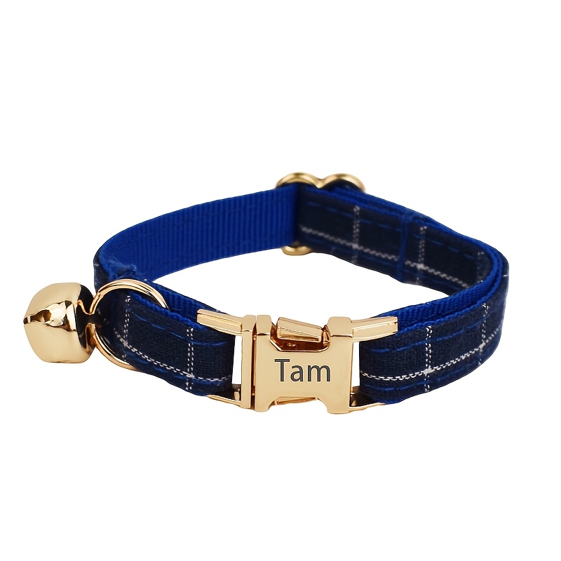 TEMU Personalized Pet Collars With Engraved Phone Number & Name, Anti-lost Collars, Cute Bell Collars, Adjustable Polyester Pet Id Collars, Plaid