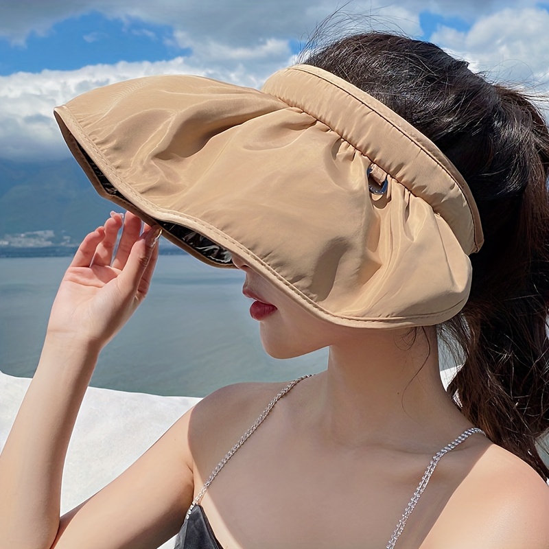Wide Brim Sun Hat Solid Color Adjustable Visors Summer Foldable UV  Protection Sunshade Hats For Women