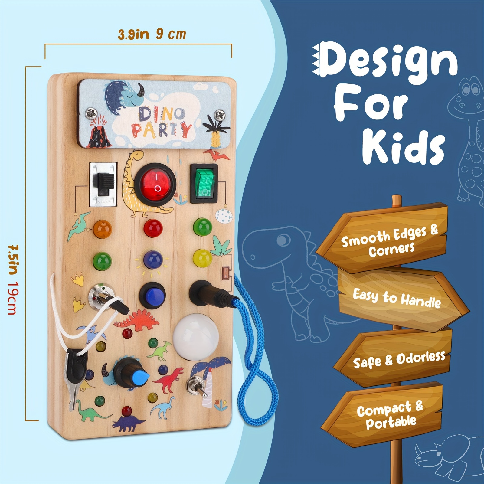 Montessori Busy Board, Wooden Kid Sensory Board, Dino Led Dinosaur Busy  Board