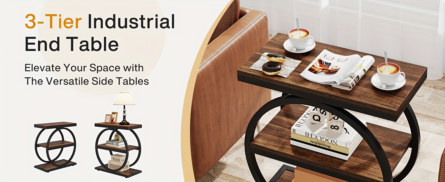 end table narrow end table with 3 storage shelves   table with black metal frames industrial small sofa side table for living room   nightstand and bedside table for bedroom Product details 0