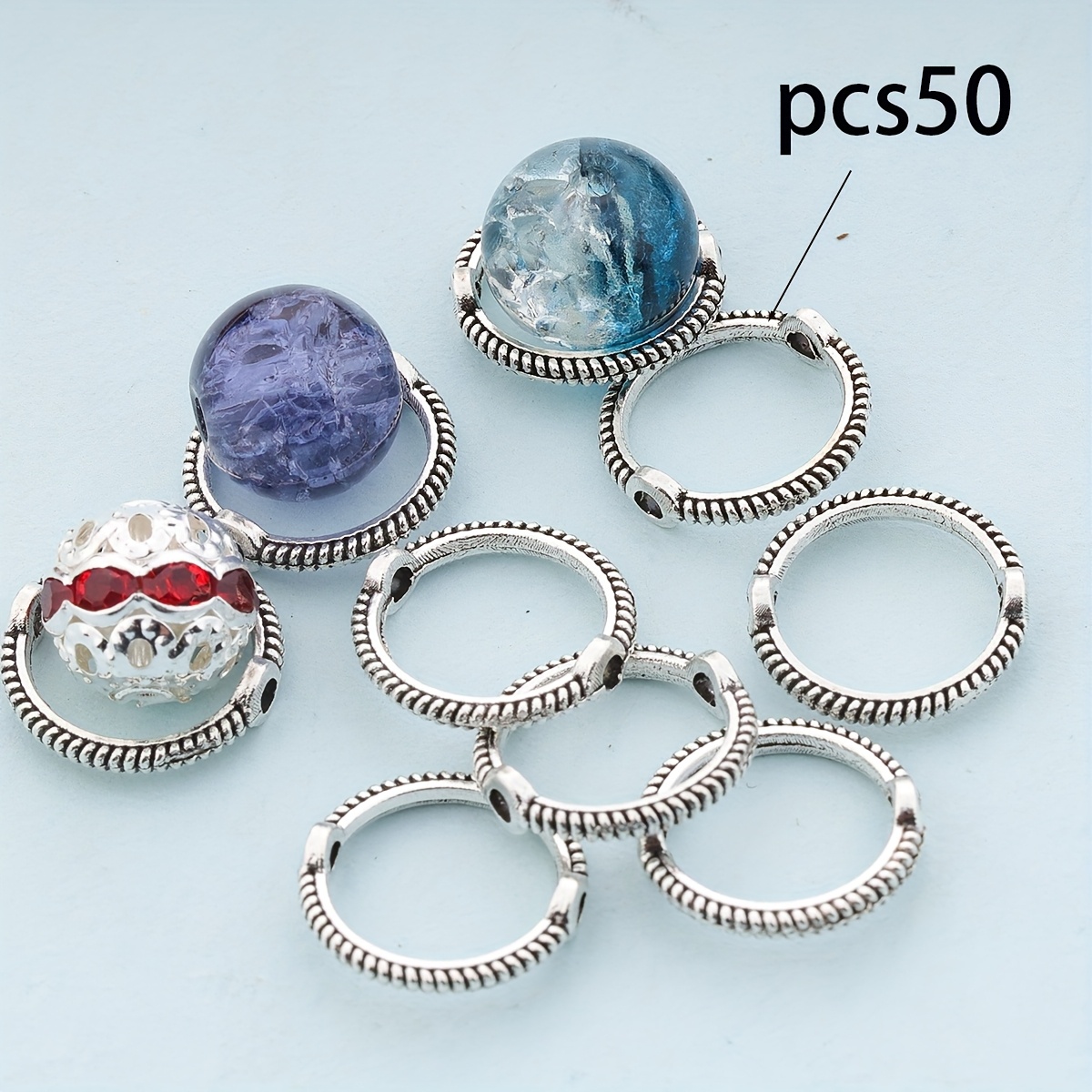 Image of 50pcs Alloy Striped Round Bead Frames, Twisted Chain Spacer Beads With Double Holes For Making, Necklace, Bracelet, Earrings, Keychain Accessories