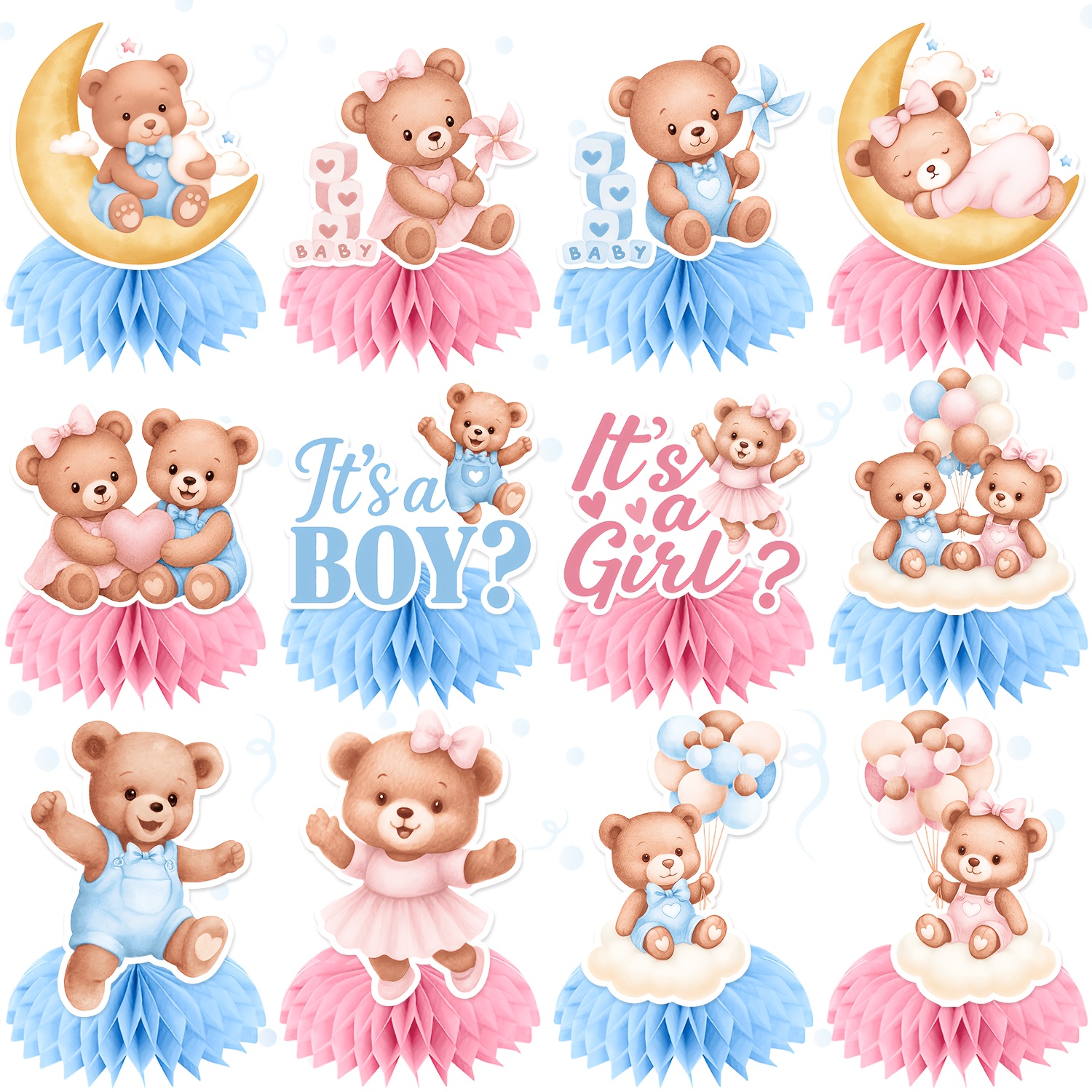 TEMU Set da 12 pezzi, Centrotavola per Feste, Decorazioni per Feste a Tema Orso, Decorazioni per Feste di del Sesso a Tema Orsetto, Decorazioni a