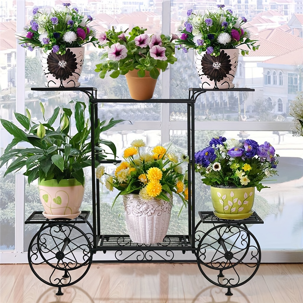 

Grand chariot de jardin en métal, support pour plantes, présentoir à fleurs, support pour l'intérieur, l'extérieur, le salon, la terrasse, le magasin de fleurs.