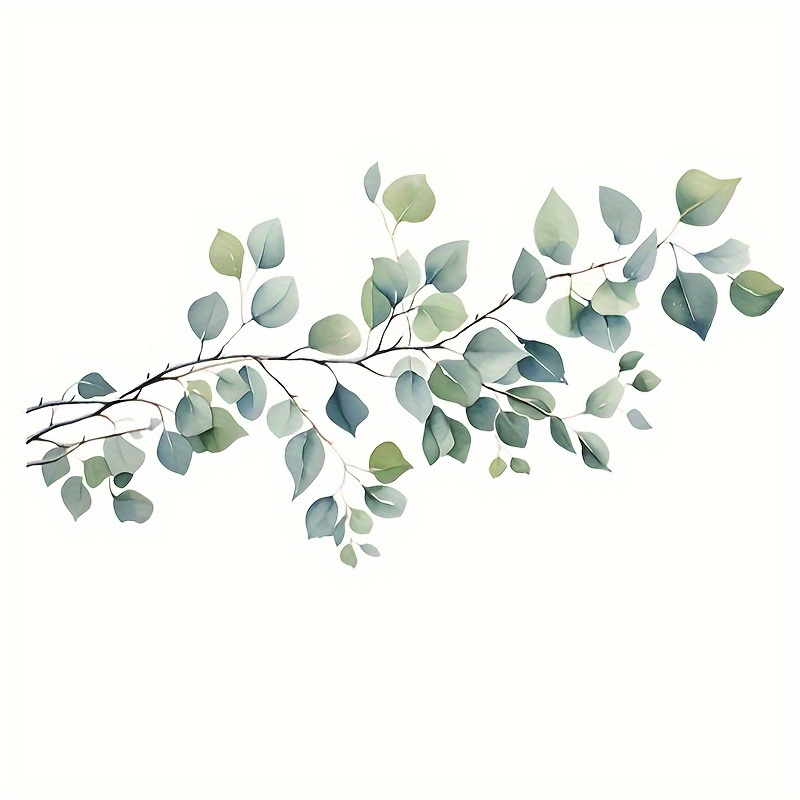 Image of 1pc Fresh Branches Green Leaves Bedroom Living Room Entryway Home Decoration Wall Stickers Self-adhesive