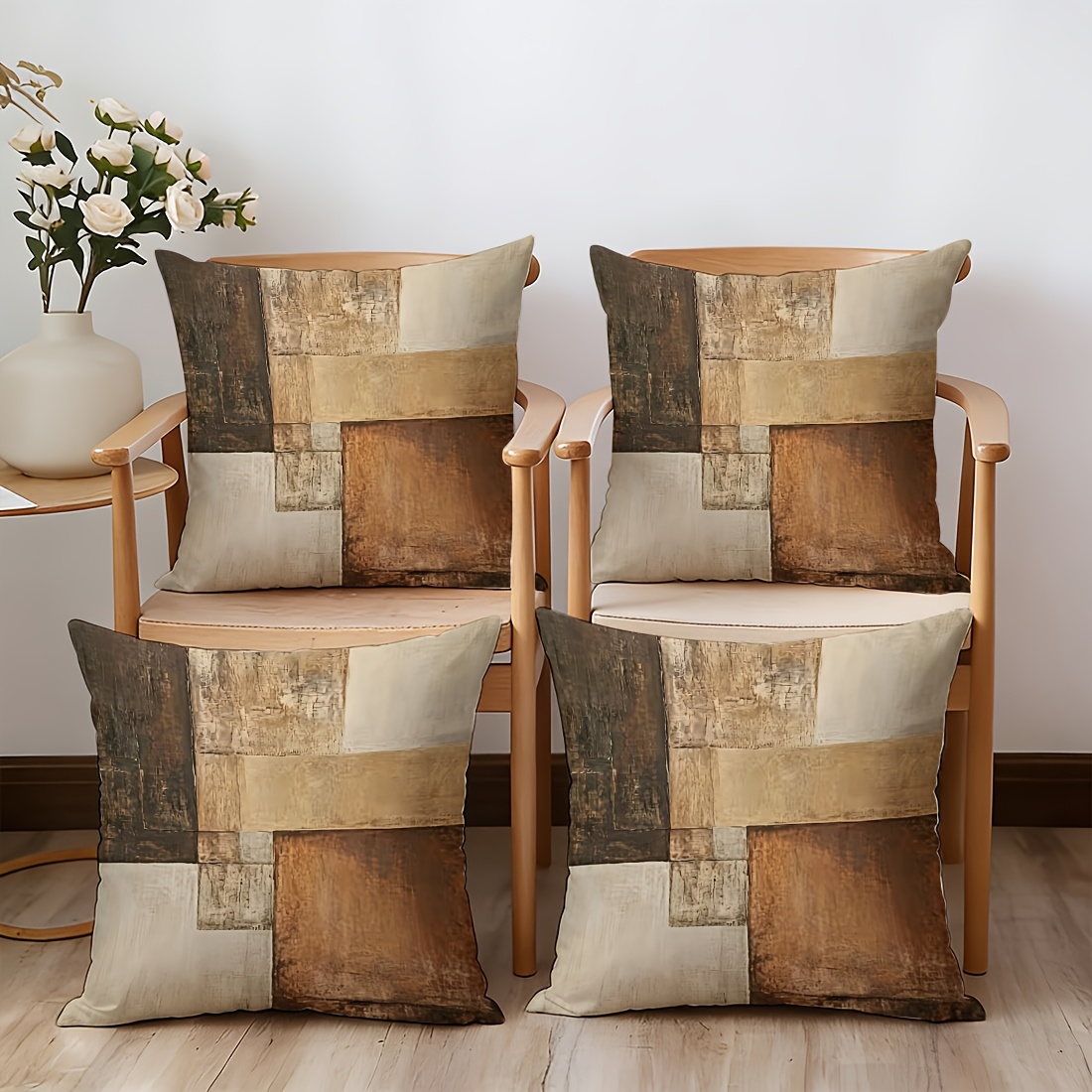 TEMU Ensemble de 4 taies d'oreiller, Housses de coussin style -, Taies d'oreiller décoratives à motif de couleurs vieillies, Thème rétro , Design