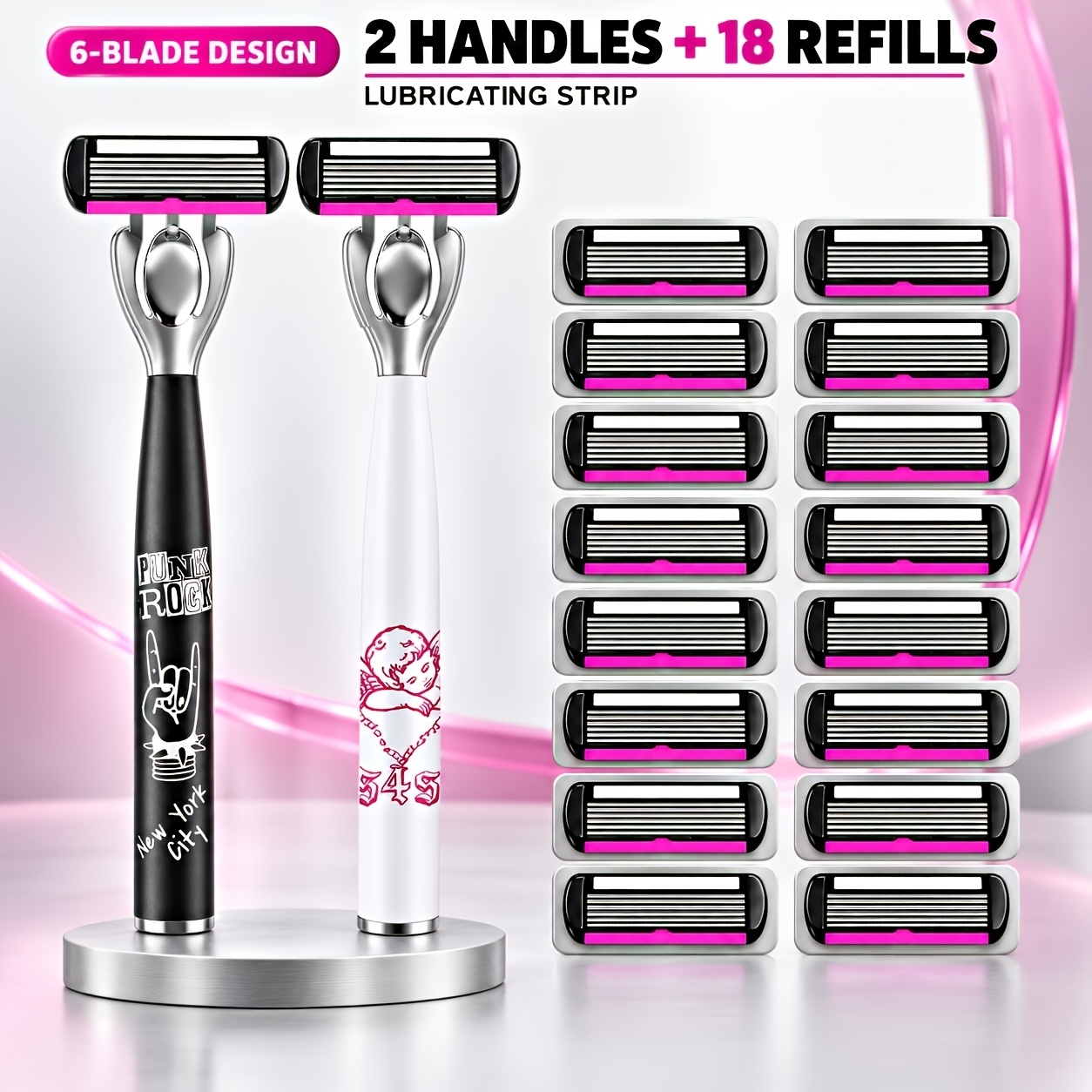TEMU 2 Handles+ 18 Rose Red Replacement (), Unisex Manual Safety Razor, 6-layer Stainless Steel Sharp , Ergonomic Non-slip Handle For Smooth And