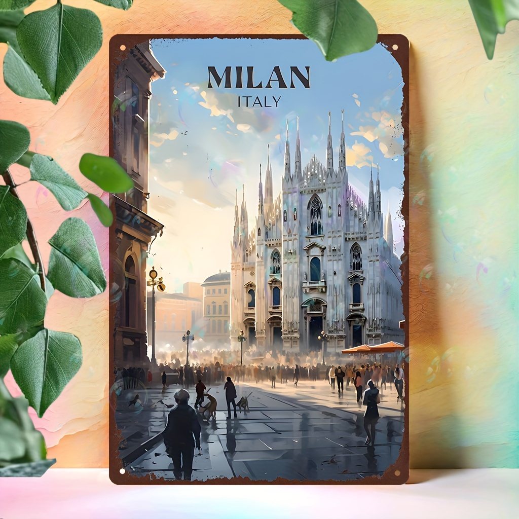 

1pc Milan Italy Vintage Metal Aluminum Wall Art, Waterproof & Dustproof Retro Sign, Aesthetic Poster For Home, Bedroom, Restaurant, Bar, Pub, Cafe - Christmas Holiday Room Decoration