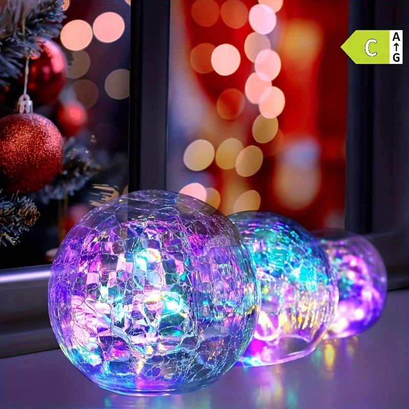 

Ciskotu Led Glass Ball Ligh, 3pcs(8+10+12cm),creative Decoration Illuminated With Crackle Glass, 8 Decoration Lamp For Indoor/autumn Decoration/table Decoration/bedroom/living Room(colourful),deco