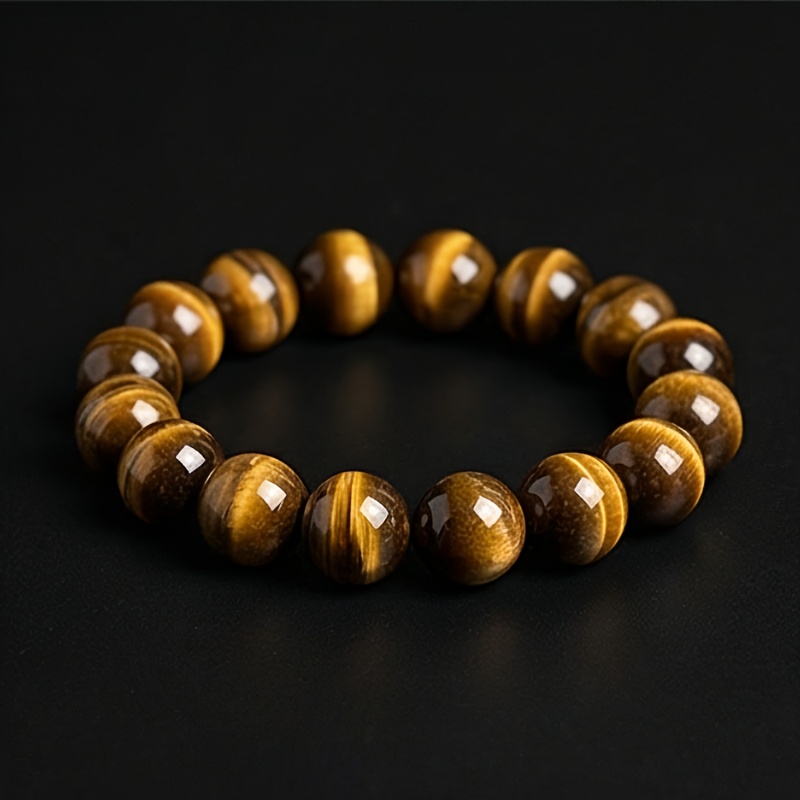 TEMU Collier de perles naturelles œil de tigre pour hommes mûrs, bracelet de perles de naturelle pure faites à , bijou unisexe tendance et attrayant,