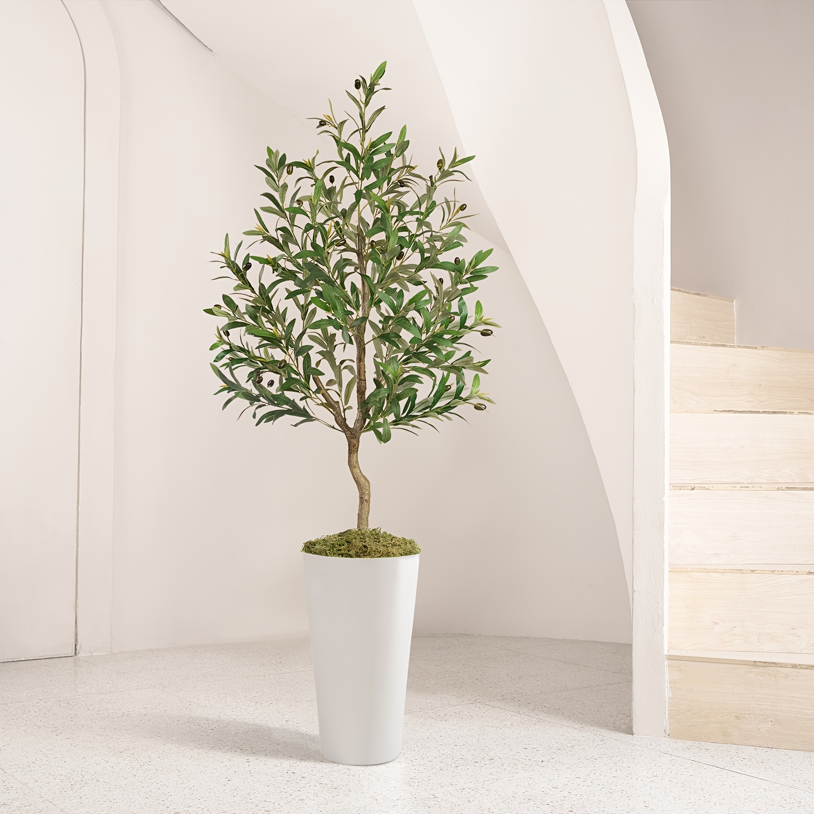 

5ft Lifelike Artificial Olive Tree With White Planter - Realistic Silk Greenery For Home, Office & Outdoor Decor - Christmas, Thanksgiving, Day & More