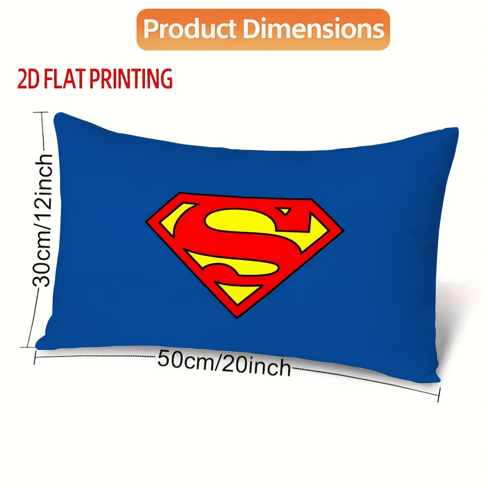 TEMU 2d Flat - Wb Superman 1pc 2d Printed Rectangular Pillowcase, Size 30x50cm/12x20inch - Double-sided Print, Zip Closure, Polyester, Machine