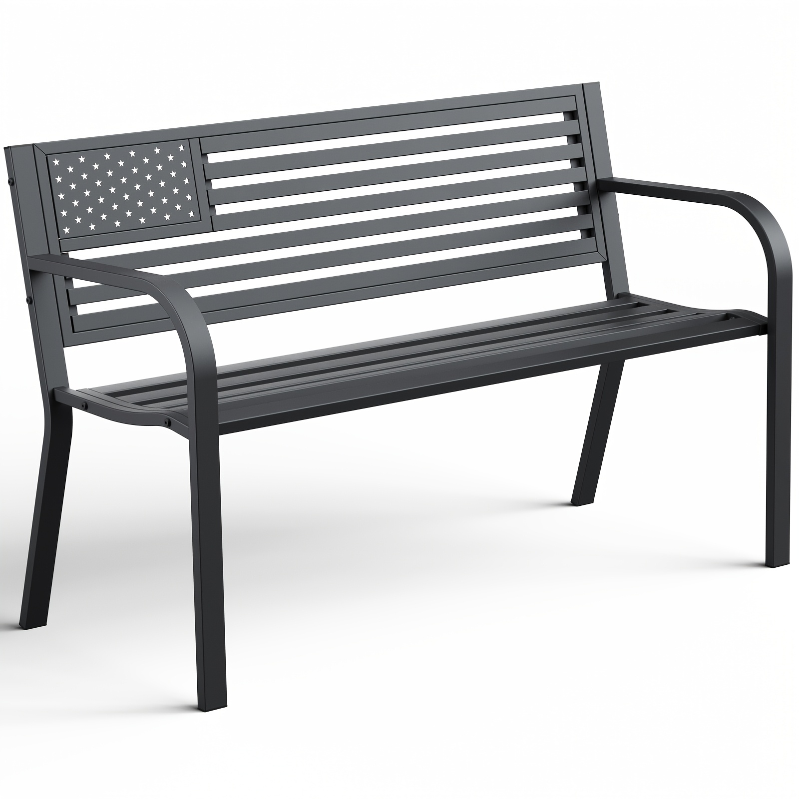 47-inch Pure Iron Casual Bench, Equipped with Ergonomic PVC Mesh Backrest, Non-slip Chair Legs And All-weather Design, Suitable for Outdoor, Garden, Yard And Poolside Areas