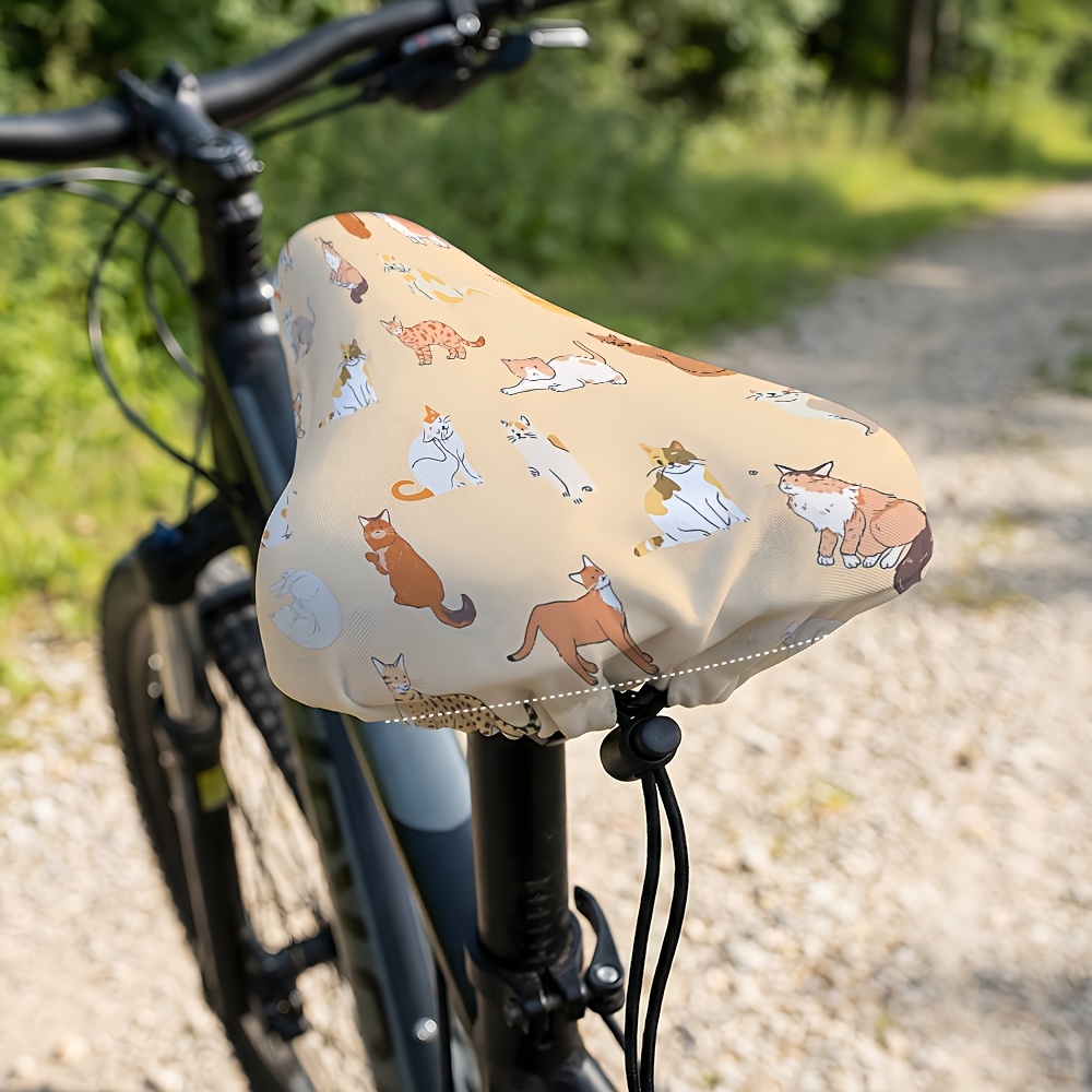 TEMU 猫柄自転車シートカバー、柔らかく快適でフィット感抜群、ライディング体験を向上、日常通勤やアウトドアサイクリングに最適、な個性をプラス、耐久性抜群でお手入れ簡単