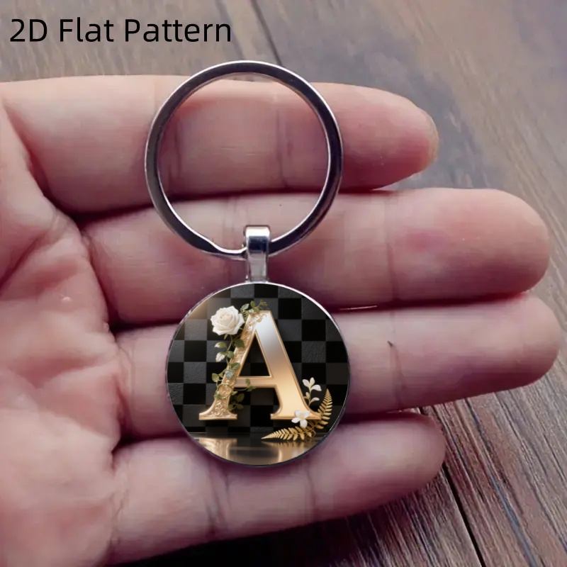 TEMU LLavero de esmalte floral con diseño de A-Z, estructura de aleación y redonda de vidrio - regalo de agradecimiento para maestras, artesanía de