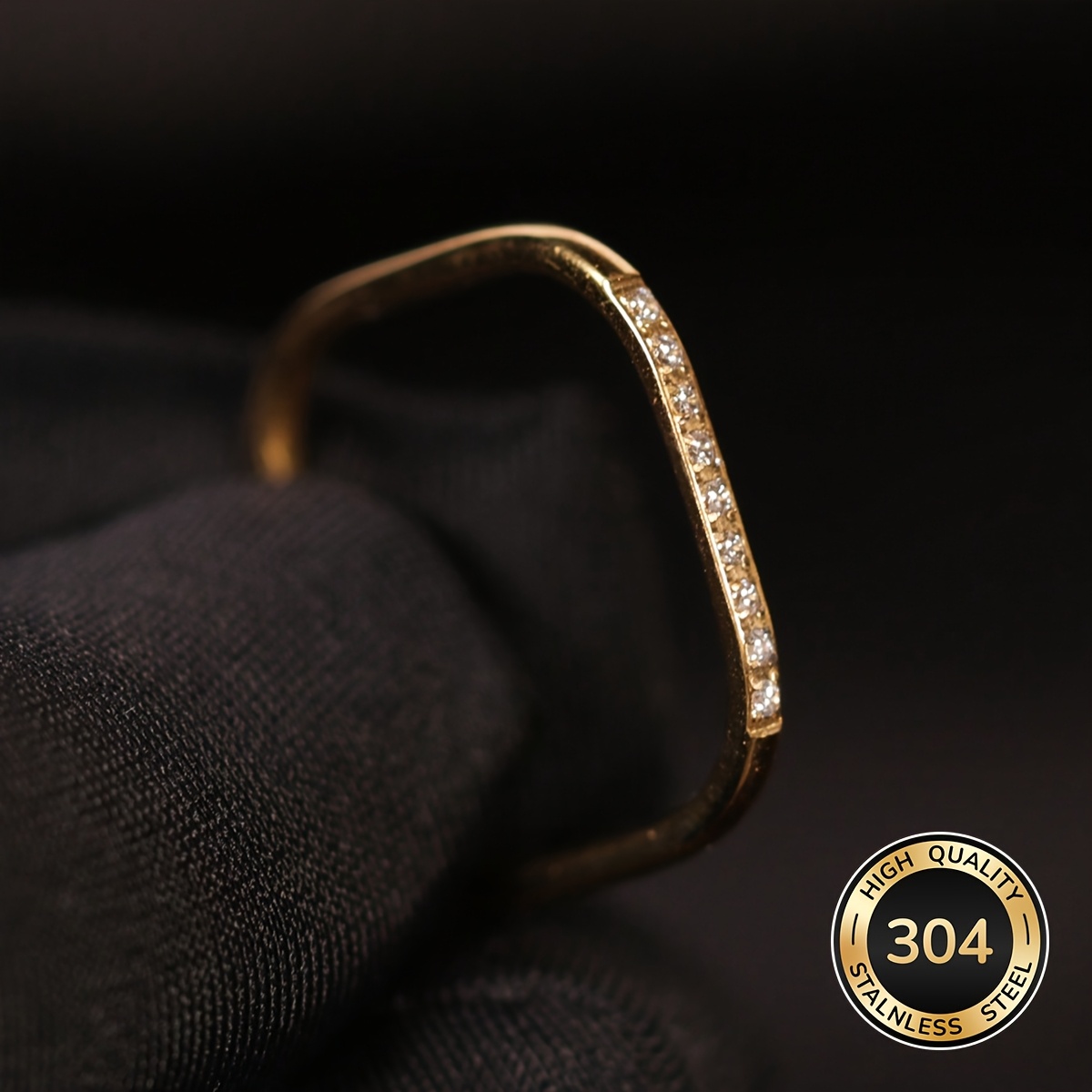 TEMU 1pc Stainless Steel 18k Golden Plated Square Inlaid Zirconla Finger Ring, Versatile And Fashionable, Suitable For Women' Work Wear, Gift For