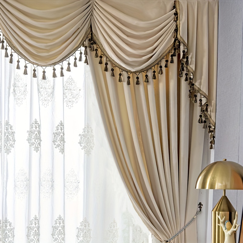 luxury velvet curtain valance milk tea color uv protection