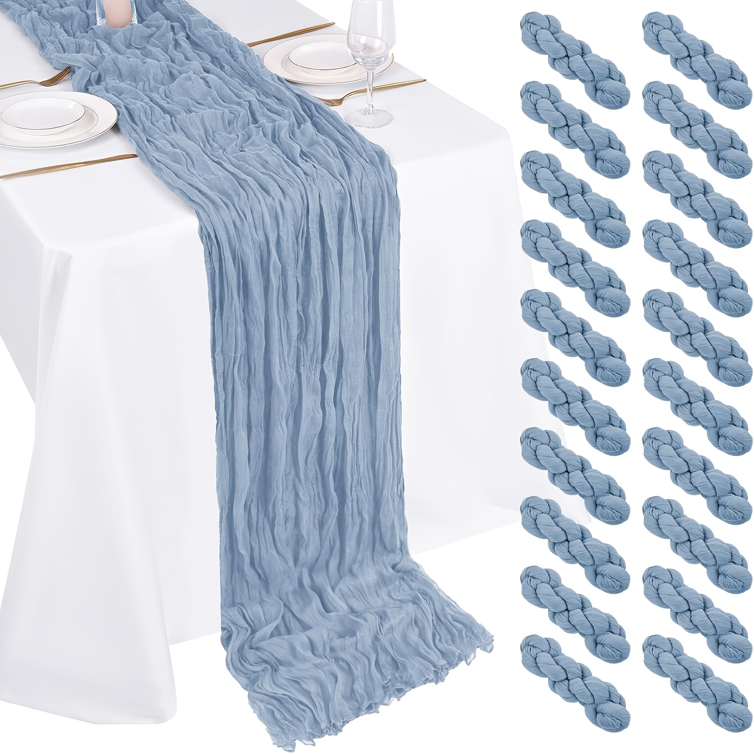 TEMU 20pcs Extra Long Cheesecloth Table Runners - 21.5x120 Inch Rustic Boho Gauze Sheer Table Decor, Elegant Wedding, Party, Bridal Shower For