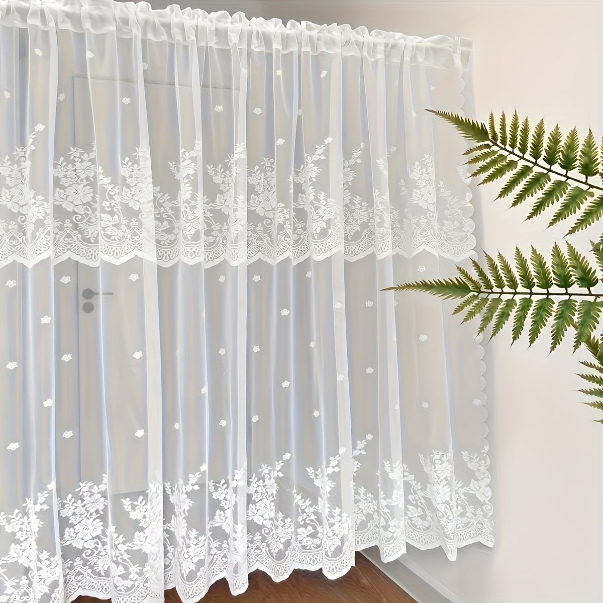 E-shop Florale Spitzen-Vorhang, Frische Süße Weiße Blumenfenster-Sheer, Gardinen mit Stangen-Tasche für Wohnzimmer Schlafzimmer Küche, Fenster- und