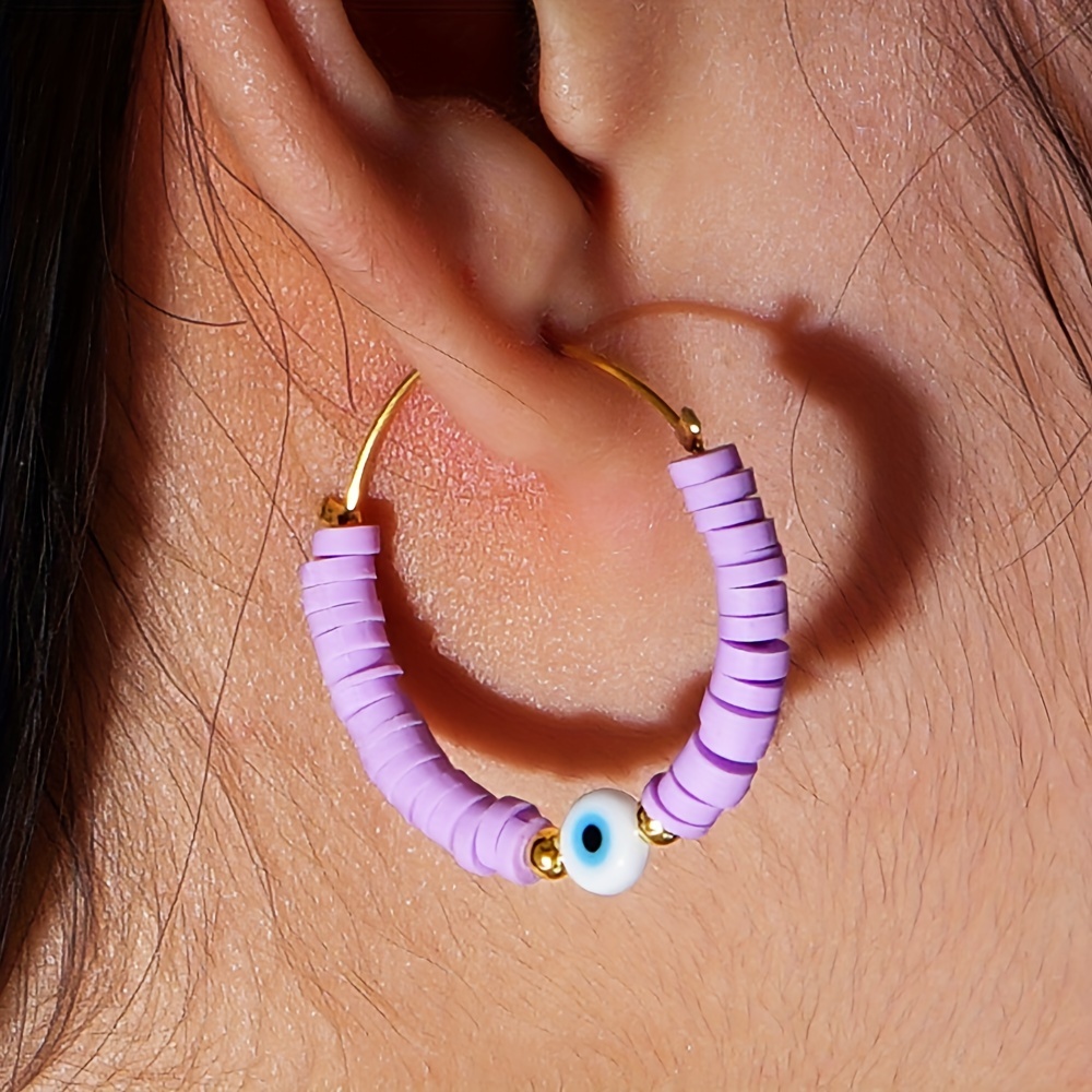 Huge Hoop Earrings With Colorful Polymer Clay Beads With Shell Shape  Pendant Personality Hook Earrings For Women