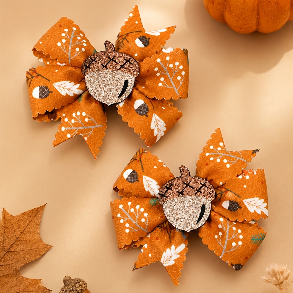 TEMU 2pcs Thanksgiving Day Bow Hair Clips For Women Mini Glitter Decor Bow Hair Barrettes Hair Additions For Thanksgiving Day, Party Gifts