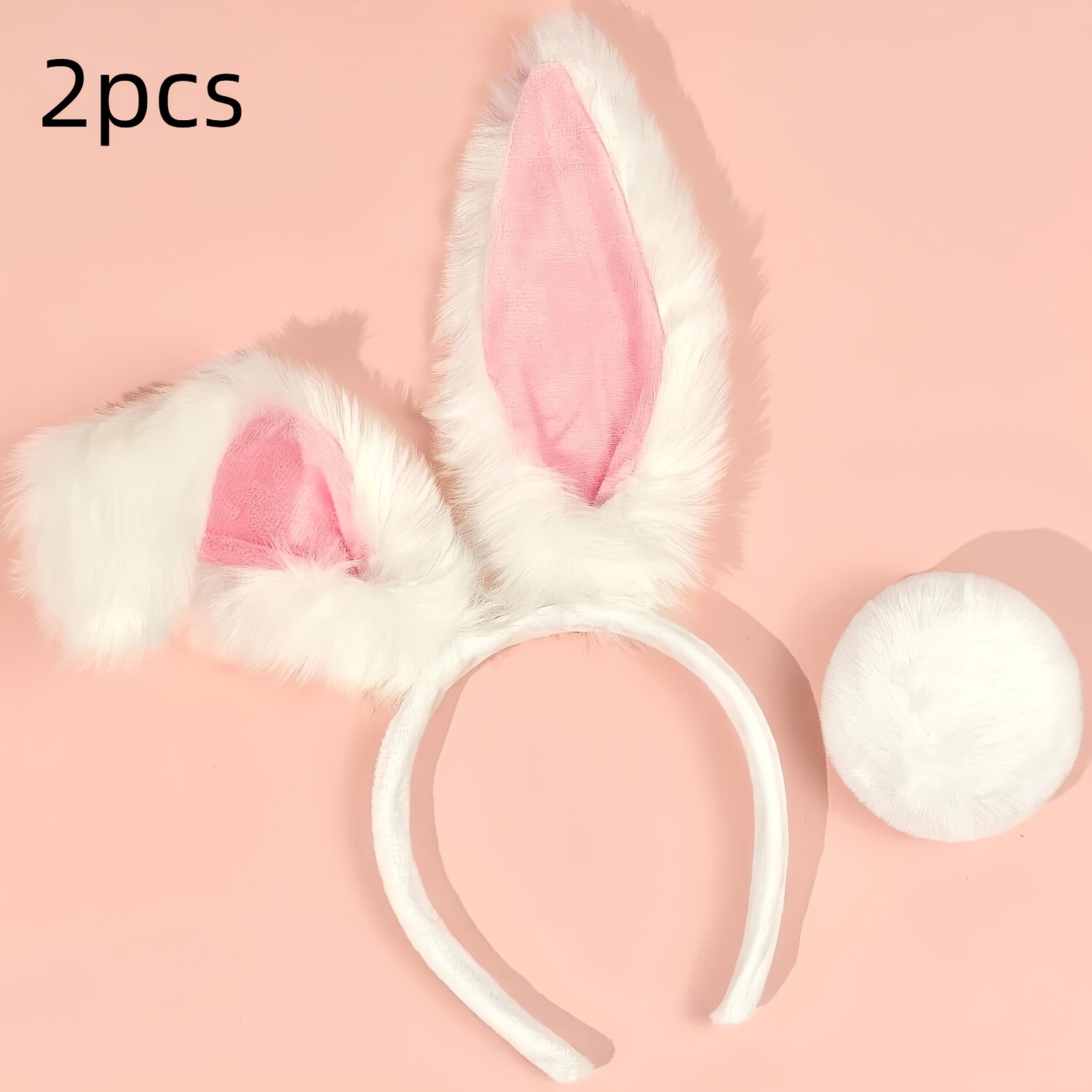 2pcs, Bunny Ear Headband Tail Set, Ladies' Headdress, Versatile Styling, Festival Stage Performance, Easter Party Essential Props, Three-dimensional Styling, Headdress Set