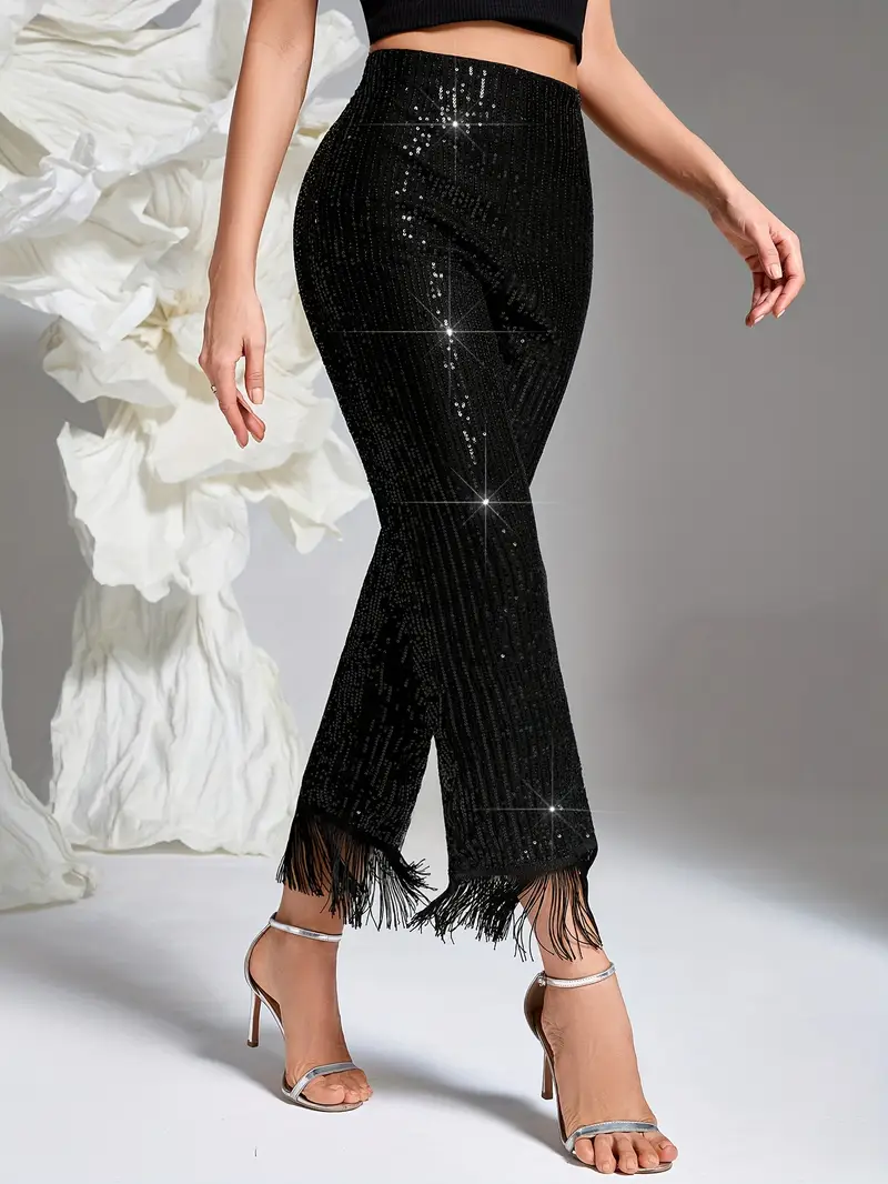 Elegant Solid Sequins Straight Solid Color Bottoms Elegant Solid Sequins Straight Solid Color Bottoms