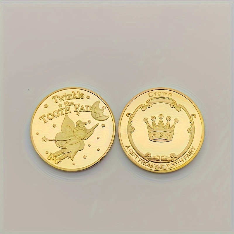 

2pcs Tooth Fairy & Crown Gold Plated Commemorative - Magical Keepsake For Lost Teeth, Perfect Gift From World,